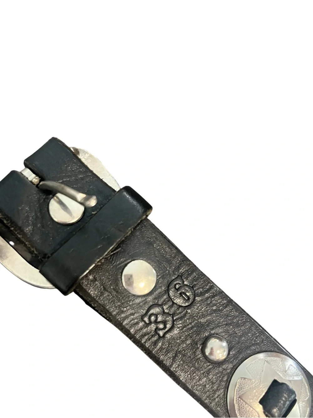 Vintage Black Leather Conch Belt 36” Western Cowboy Southwest